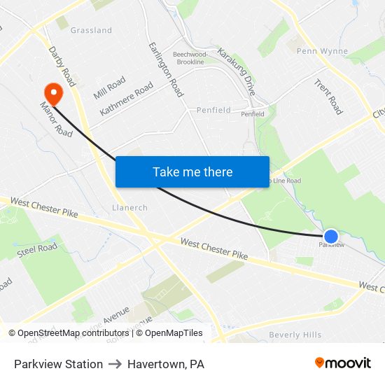 Parkview Station to Havertown, PA map