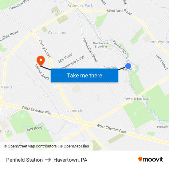 Penfield Station to Havertown, PA map