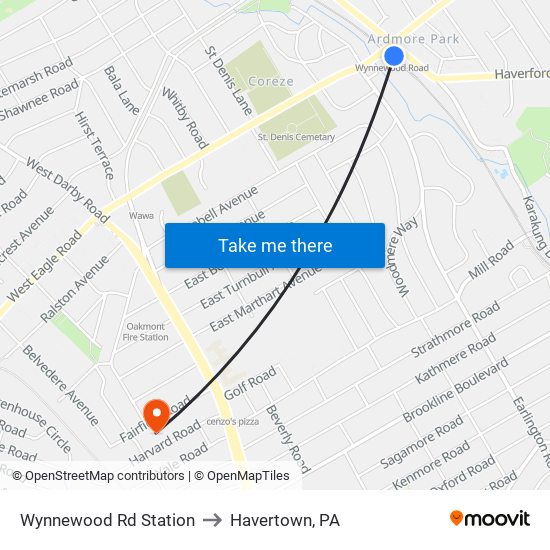 Wynnewood Rd Station to Havertown, PA map