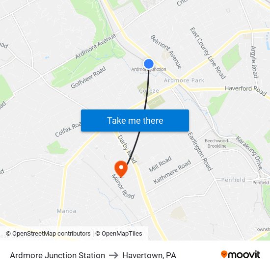 Ardmore Junction Station to Havertown, PA map