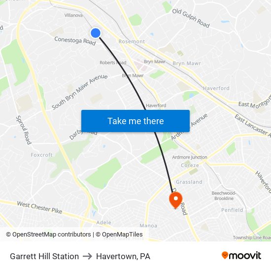 Garrett Hill Station to Havertown, PA map