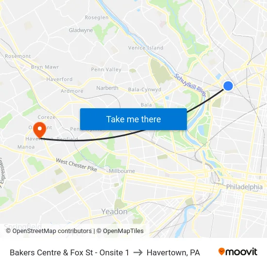 Bakers Centre & Fox St - Onsite 1 to Havertown, PA map