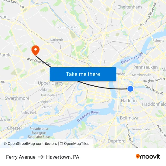 Ferry Avenue to Havertown, PA map