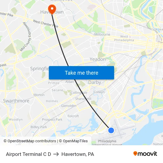 Airport Terminal C D to Havertown, PA map