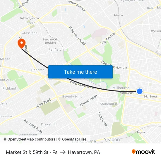 Market St & 59th St - Fs to Havertown, PA map