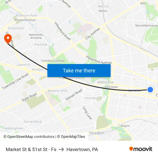 Market St & 51st St - Fs to Havertown, PA map