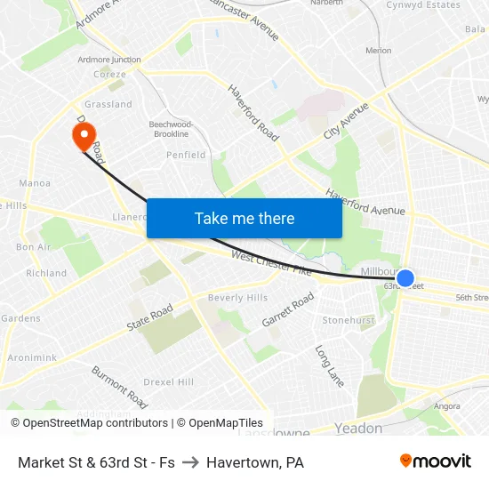 Market St & 63rd St - Fs to Havertown, PA map