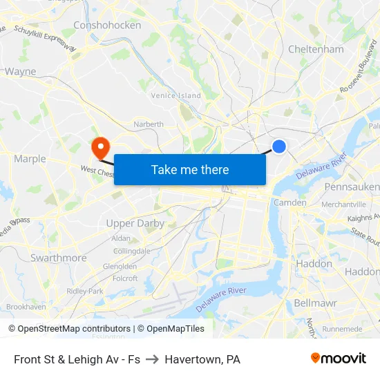 Front St & Lehigh Av - Fs to Havertown, PA map