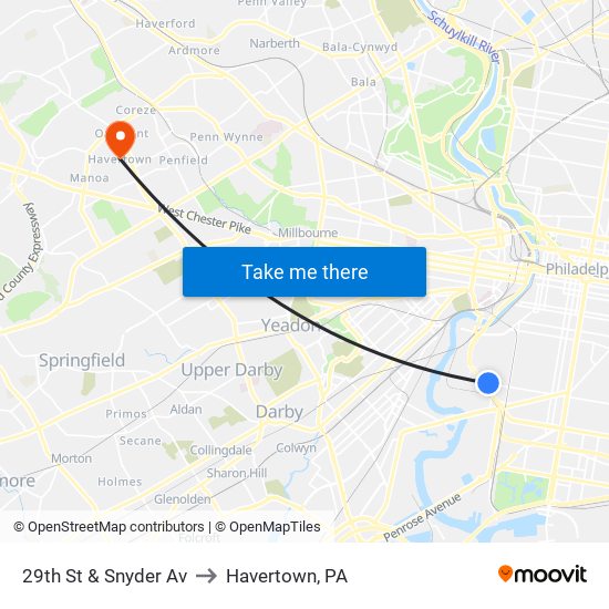 29th St & Snyder Av to Havertown, PA map