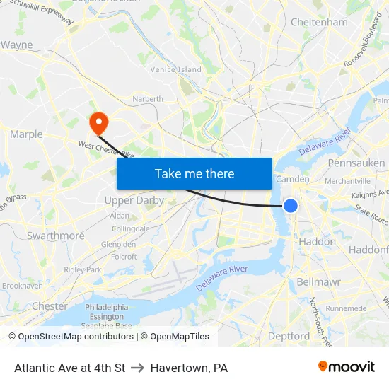 Atlantic Ave at 4th St to Havertown, PA map