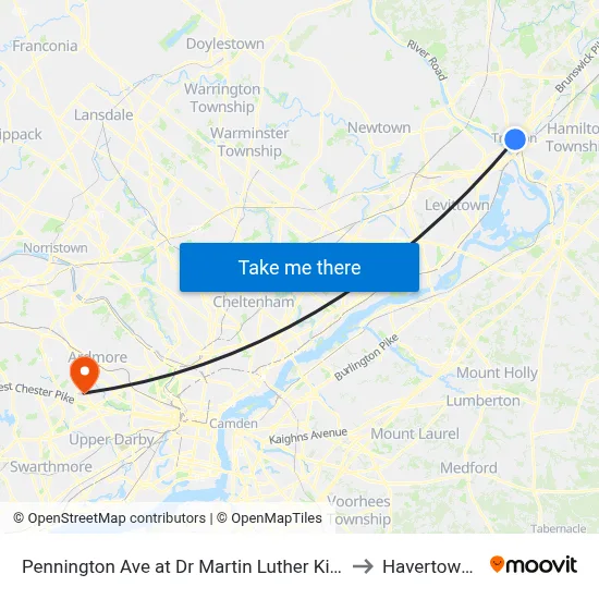 Pennington Ave at Dr Martin Luther King Jr Blvd to Havertown, PA map