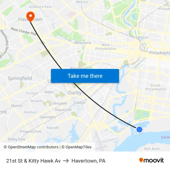 21st St & Kitty Hawk Av to Havertown, PA map