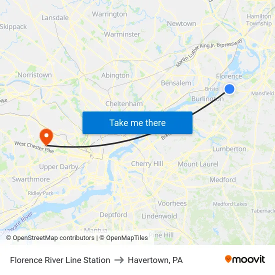 Florence River Line Station to Havertown, PA map