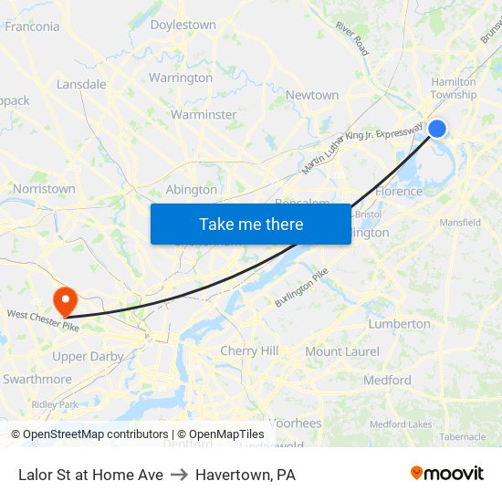 Lalor St at Home Ave to Havertown, PA map