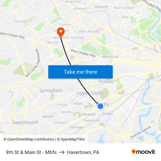 9th St & Main St - Mbfs to Havertown, PA map