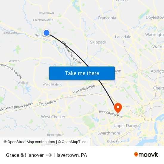 Grace & Hanover to Havertown, PA map