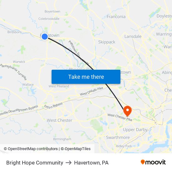 Bright Hope Community to Havertown, PA map