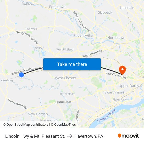 Lincoln Hwy & Mt. Pleasant St. to Havertown, PA map