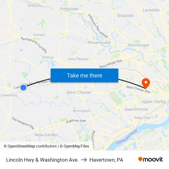 Lincoln Hwy & Washington Ave. to Havertown, PA map