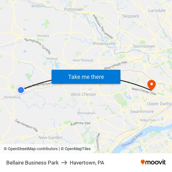 Bellaire Business Park to Havertown, PA map
