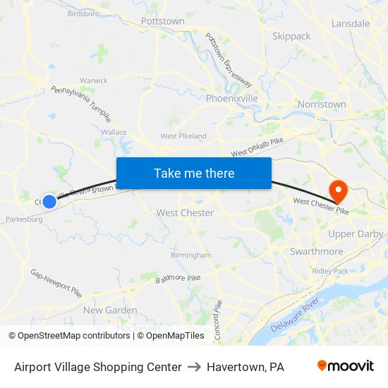 Airport Village Shopping Center to Havertown, PA map