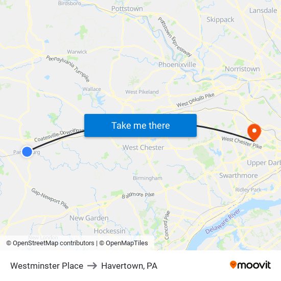 Westminster Place to Havertown, PA map