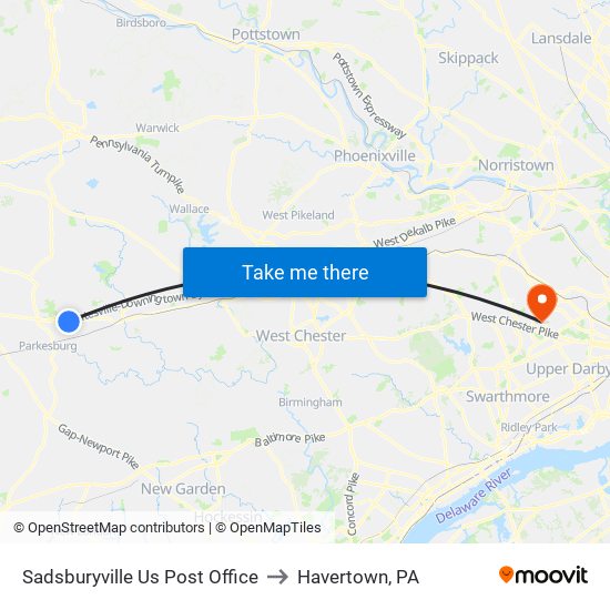 Sadsburyville Us Post Office to Havertown, PA map