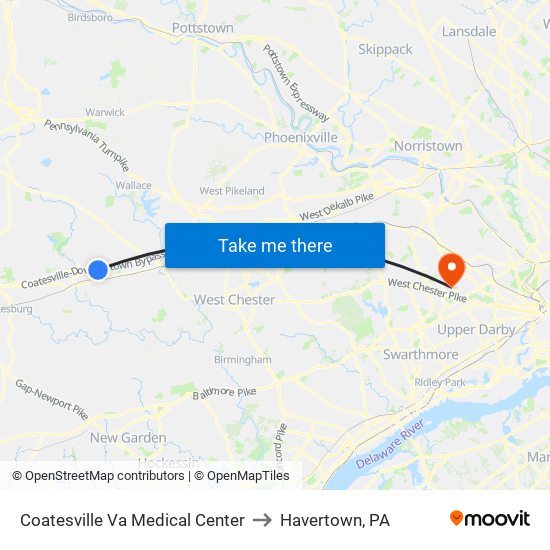 Coatesville Va Medical Center to Havertown, PA map