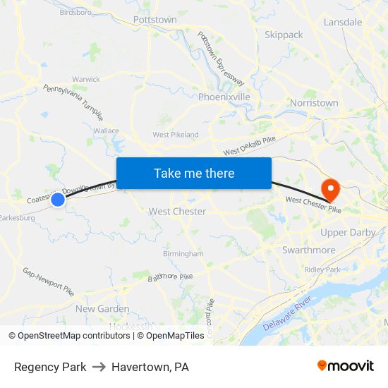 Regency Park to Havertown, PA map