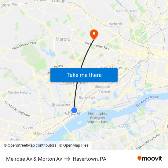 Melrose Av & Morton Av to Havertown, PA map