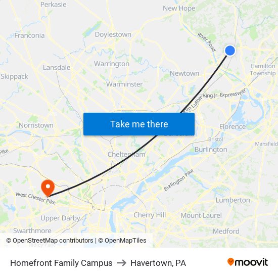 Homefront Family Campus to Havertown, PA map