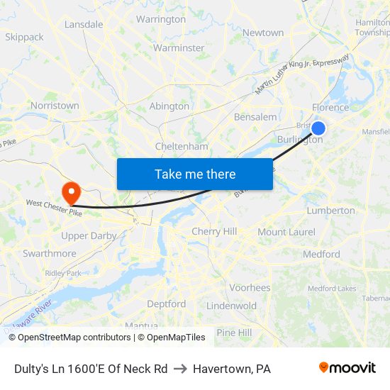 Dulty's Ln 1600'E Of Neck Rd to Havertown, PA map