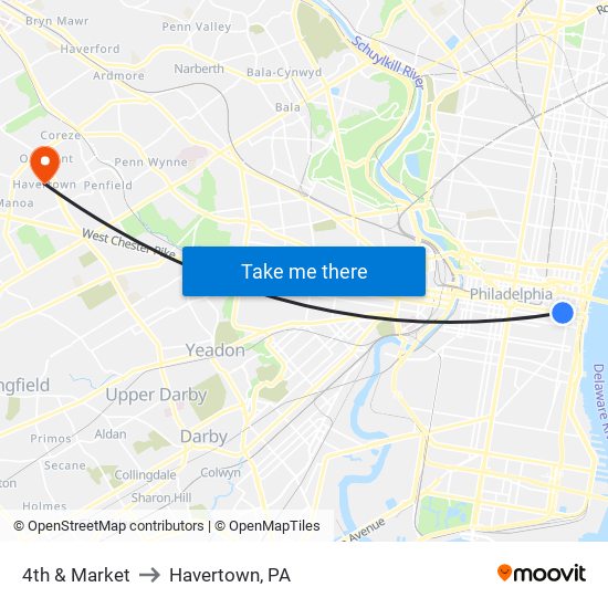 4th & Market to Havertown, PA map