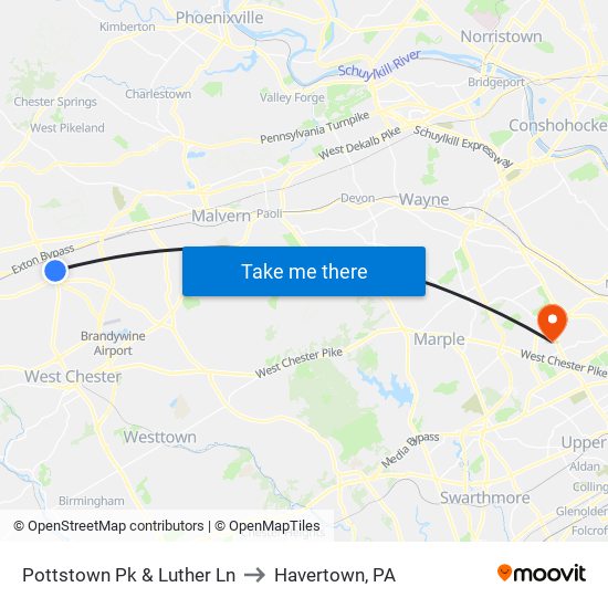 Pottstown Pk & Luther Ln to Havertown, PA map