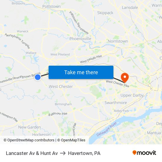 Lancaster Av & Hunt Av to Havertown, PA map
