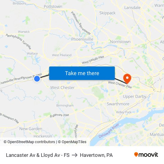 Lancaster Av & Lloyd Av - FS to Havertown, PA map
