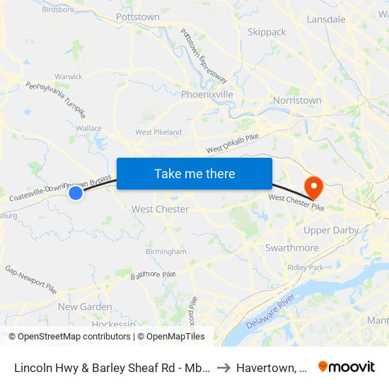 Lincoln Hwy & Barley Sheaf Rd - Mbns to Havertown, PA map