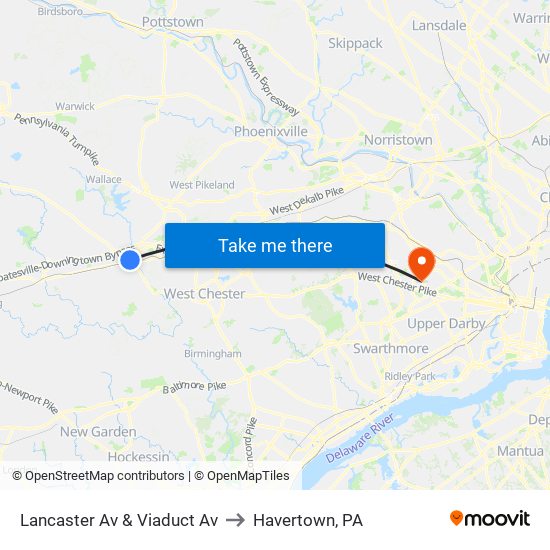 Lancaster Av & Viaduct Av to Havertown, PA map