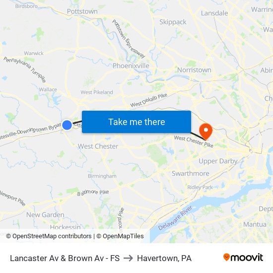 Lancaster Av & Brown Av - FS to Havertown, PA map