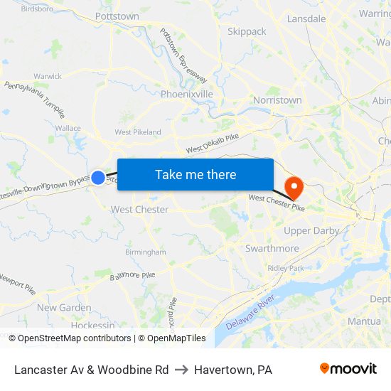Lancaster Av & Woodbine Rd to Havertown, PA map