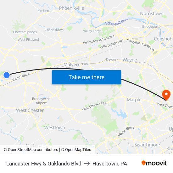 Lancaster Hwy & Oaklands Blvd to Havertown, PA map