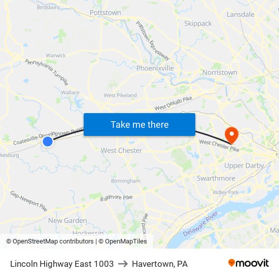 Lincoln Highway East 1003 to Havertown, PA map
