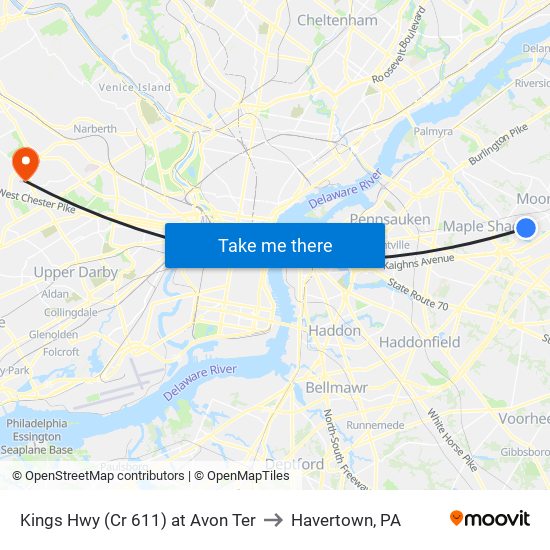 Kings Hwy (Cr 611) at Avon Ter to Havertown, PA map
