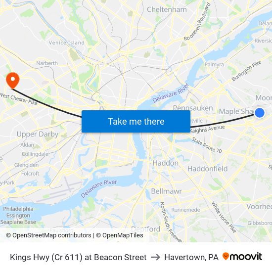 Kings Hwy (Cr 611) at Beacon Street to Havertown, PA map
