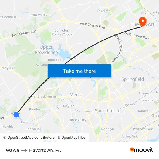 Wawa to Havertown, PA map