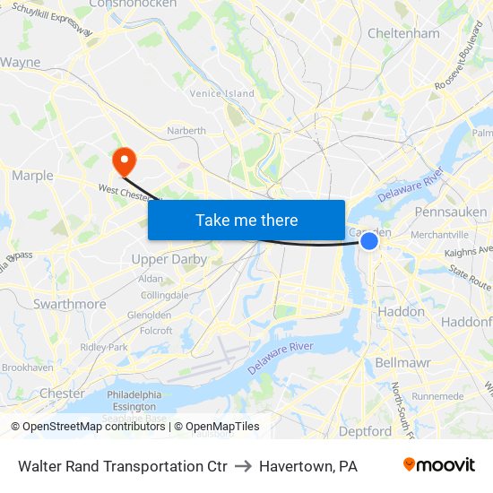 Walter Rand Transportation Ctr to Havertown, PA map