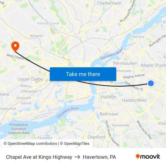 Chapel Ave at Kings Highway to Havertown, PA map