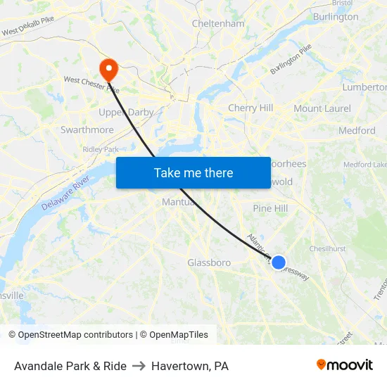 Avandale Park & Ride to Havertown, PA map