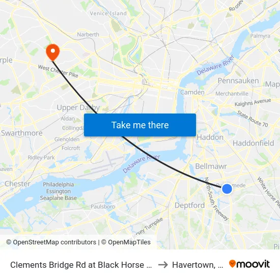 Clements Bridge Rd at Black Horse Pike to Havertown, PA map