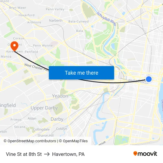 Vine St at 8th St to Havertown, PA map